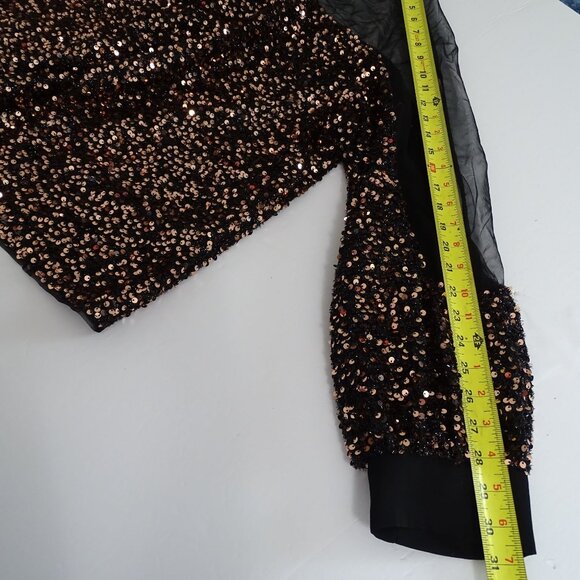 Shein Curve Black Sequin Sheer Mesh Blouse Long Sleeve 3XL US 18 Keyhole Back - Picture 10 of 11